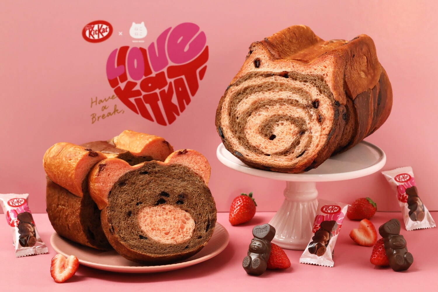 ねこねこ食パン、バレンタイン限定の苺チョコフレーバー