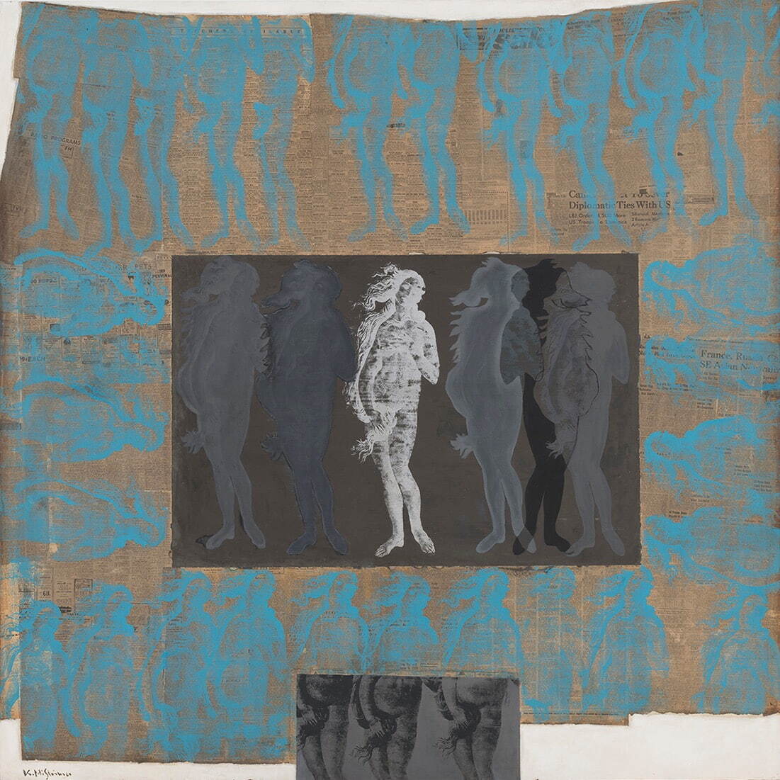 三島喜美代 《ヴィーナスの変貌V》 1967年
アクリル絵具、コラージュ、シルクスクリーン、合板 個人蔵
