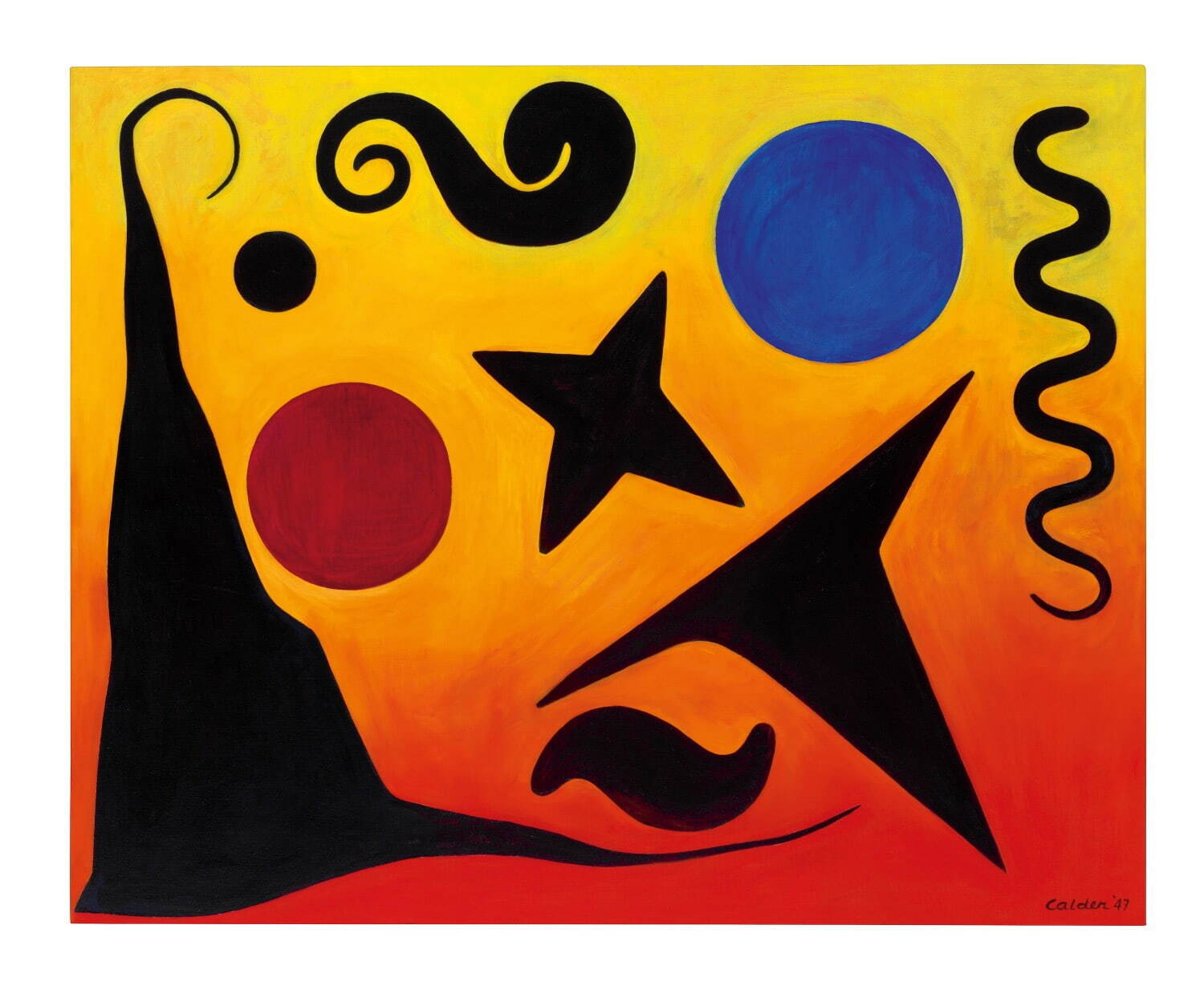 Alexander Calder, <i width="1500" height="1249">Seven Black, Red and Blue,</i>  1947
Oil on canvas 122.2×153.0cm.