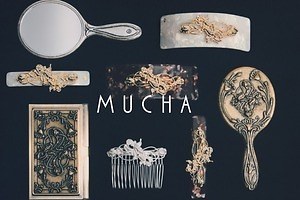 「ミュシャ」財団公式ブランド、“アイリスの花”着想のアンティーク風バレッタ＆手鏡など