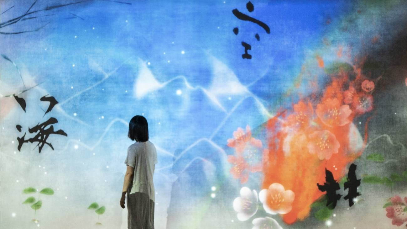 世界はこんなにもやさしく、うつくしい - 高知城の石垣 / What a Loving, and Beautiful World - Kochi Castle Stone Wall
Sisyu + teamLab, 2019,  Interactive Digital Installation, Endless, Calligraphy: Sisyu, Sound: Hideaki Takahashi