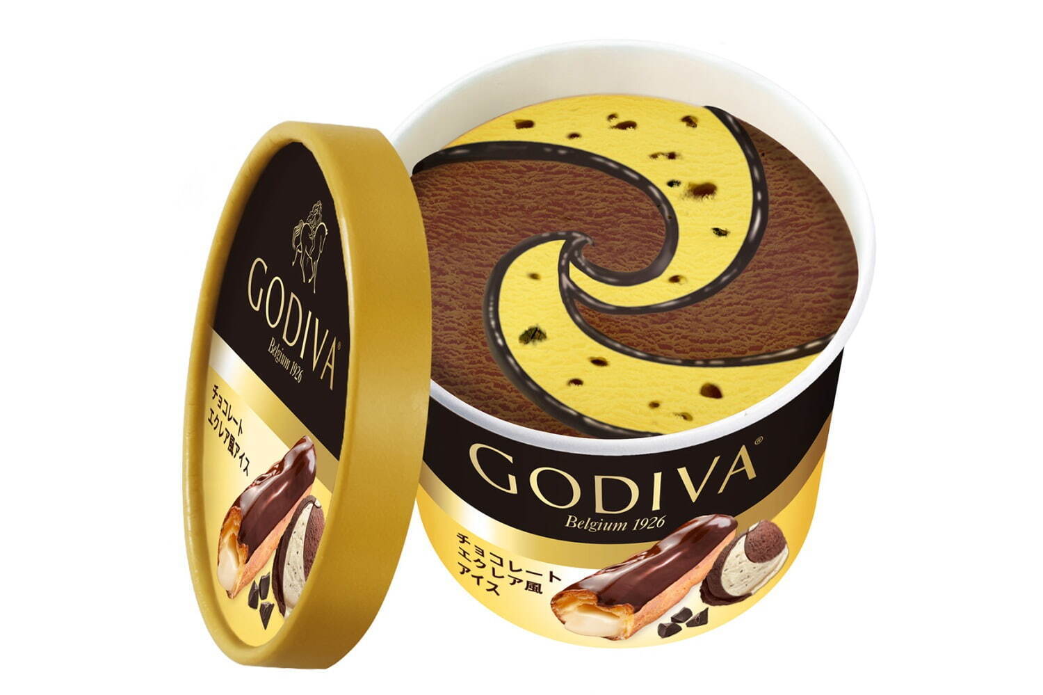 ゴディバ新作「チョコレートエクレア風アイス」カスタード＆ダークチョコのカップアイス