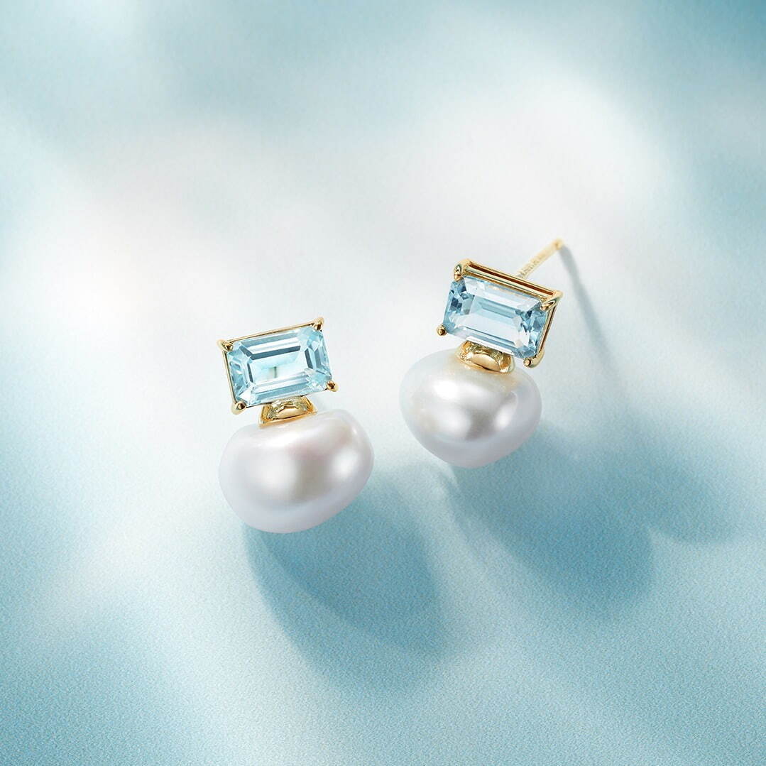 K18YG Pierced Earrings / Topaz / Baroque Pearl 52,800円
