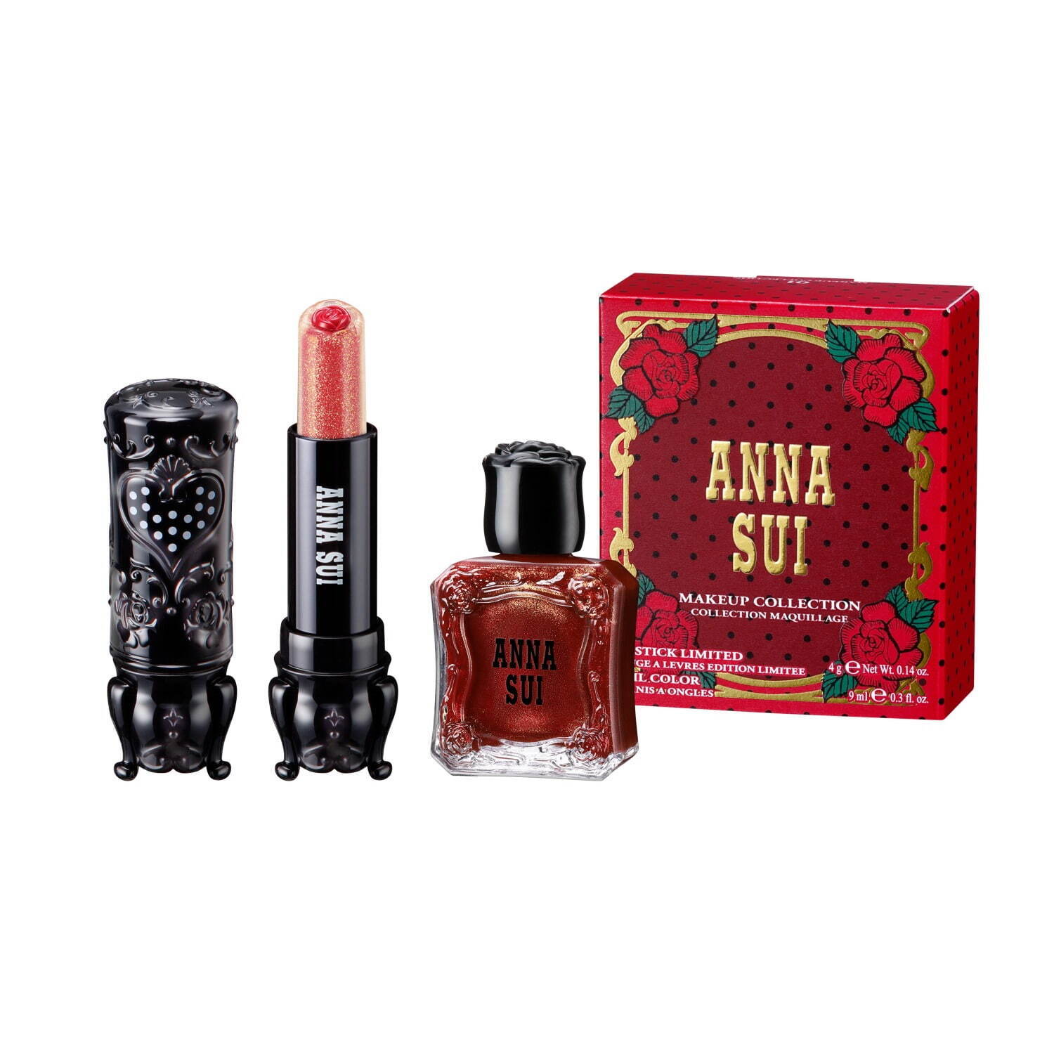 アナ スイ、“じゅわっ”と艶めく薔薇リップ＆香水瓶ネイルのクリスマスコフレ