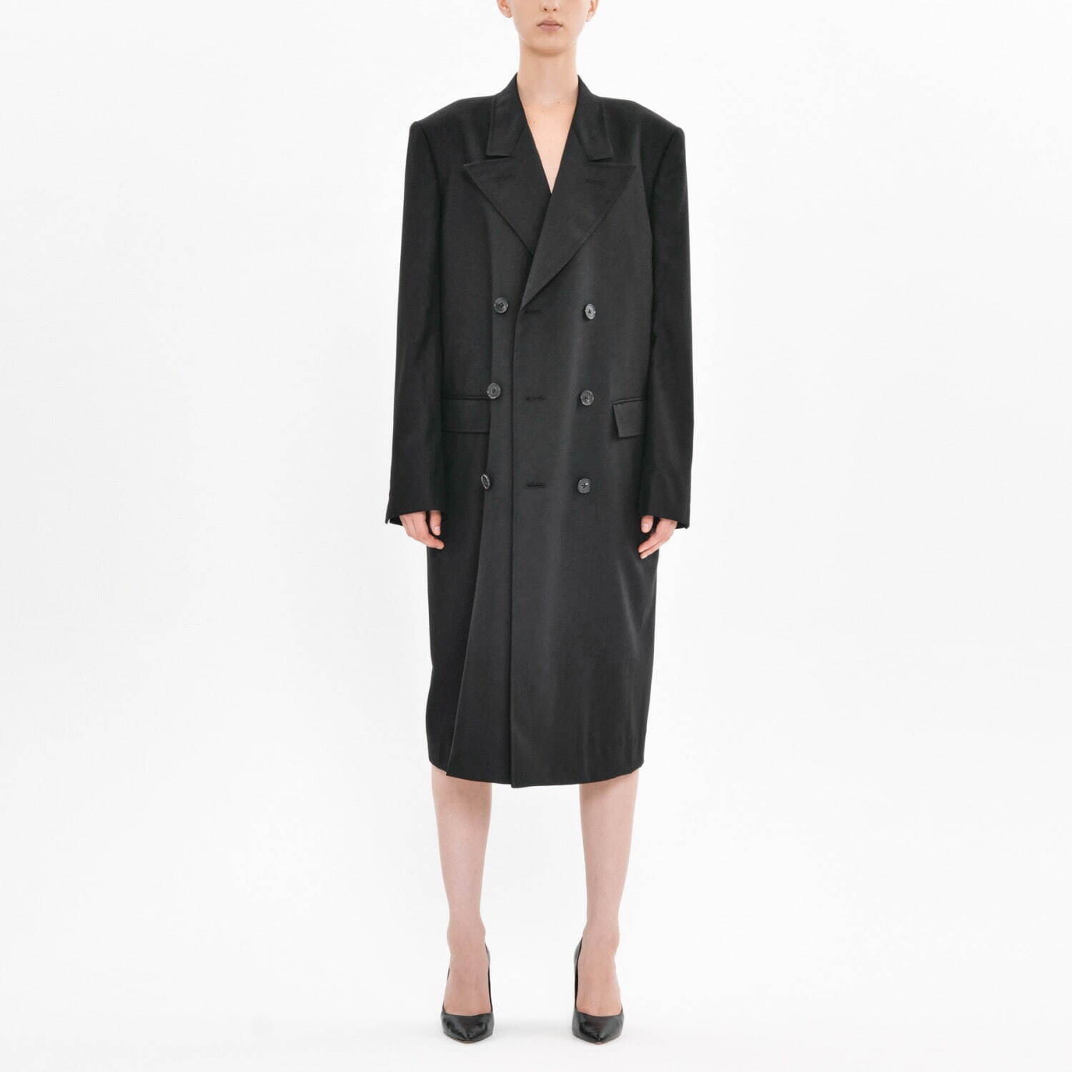 Black Herringbone Wool Double-Breasted Coat 165,000円