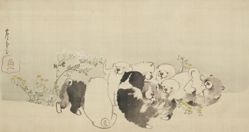 長沢芦雪 《菊花子犬図》
18世紀 江戸時代 絹本・彩色 個人蔵