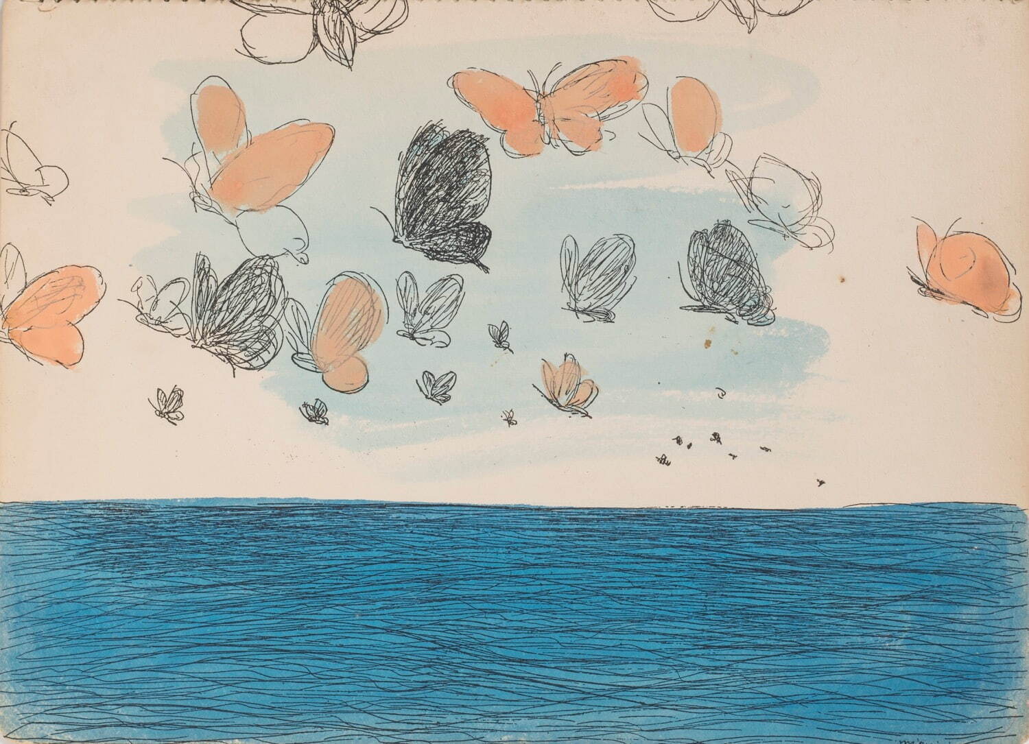 三岸好太郎 《海洋を渡る蝶》 筆彩素描集『蝶と貝殻』より
昭和9年(1934年) 北海道立三岸好太郎美術館蔵