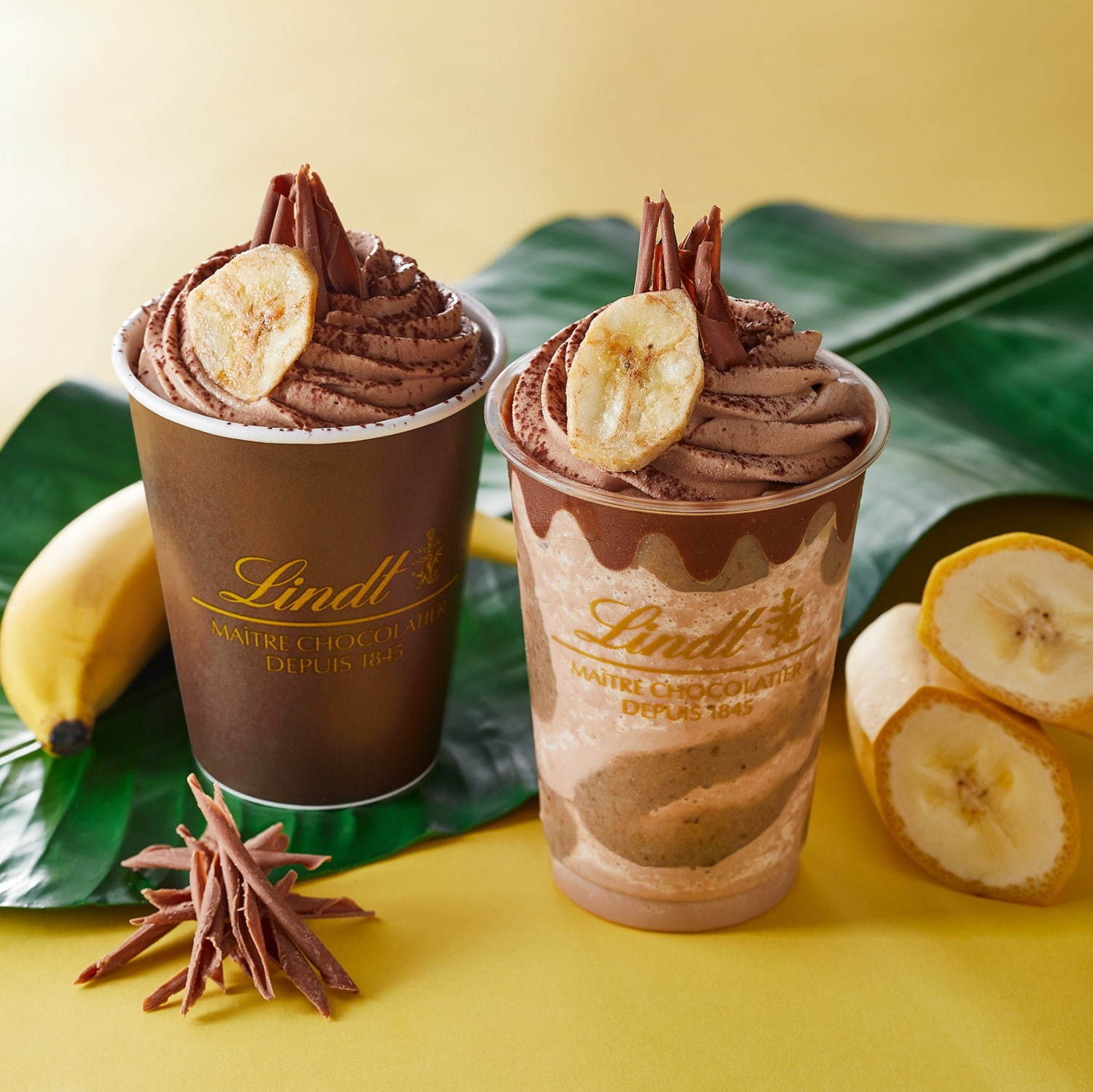 リンツのチョコレートドリンクにバナナの新作、ミルクチョコ×濃厚バナナピューレ｜写真1