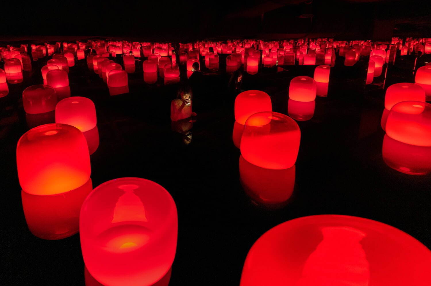 旧醤油蔵の共鳴する浮遊ランプ / Floating Lamps in Spontaneous Order - the Old Soy Sauce Storehouses
teamLab, 2021, Interactive Installation, Murano Glass, LED, Endless, Sound: Hideaki Takahashi + teamLab