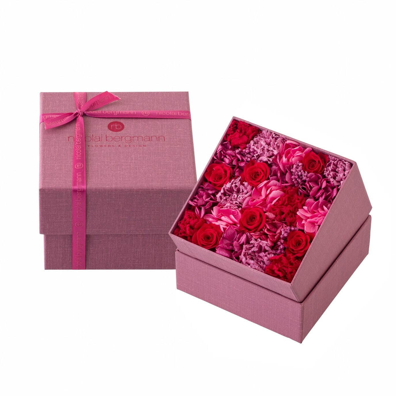 ニコライ バーグマン“母の日限定”フラワーボックス、ピンク×ワインレッドの薔薇やカーネーション｜写真3