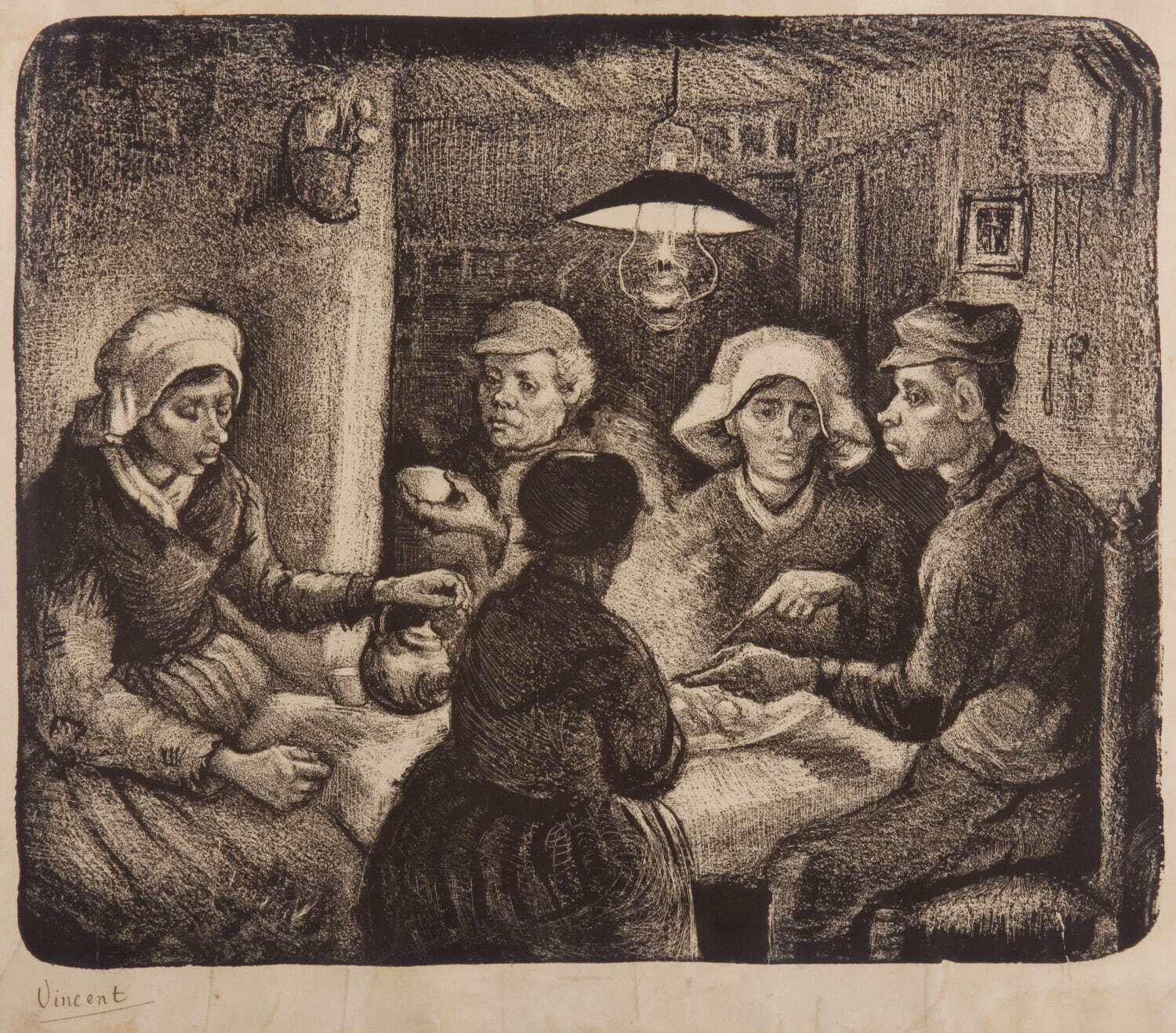 フィンセント・ファン・ゴッホ 《馬鈴薯を食べる人々》1885年 石版、紙 個人蔵