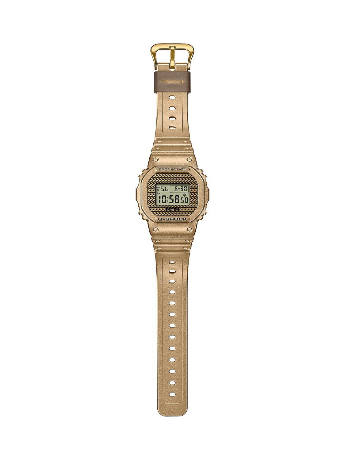 G-SHOCK“チェーンモチーフ”文字板のゴールド腕時計、付け替え可能なクリアバンド＆ベゼル付属｜写真11