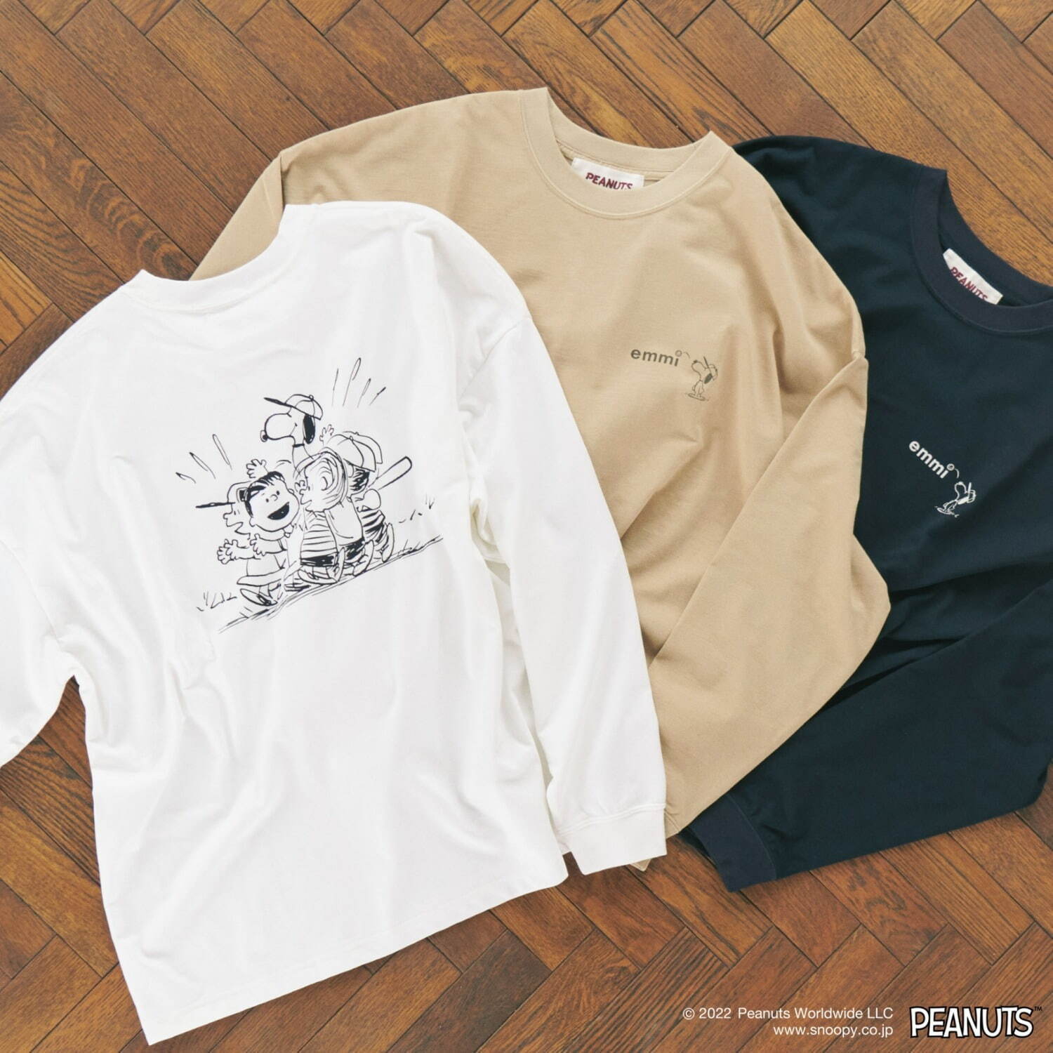 emmi meets PEANUTS Print Long T-shirt 各6,600円