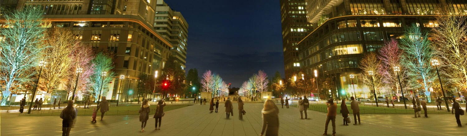 東京駅丸の内中央広場から行幸通りを見たライトアップイメージ